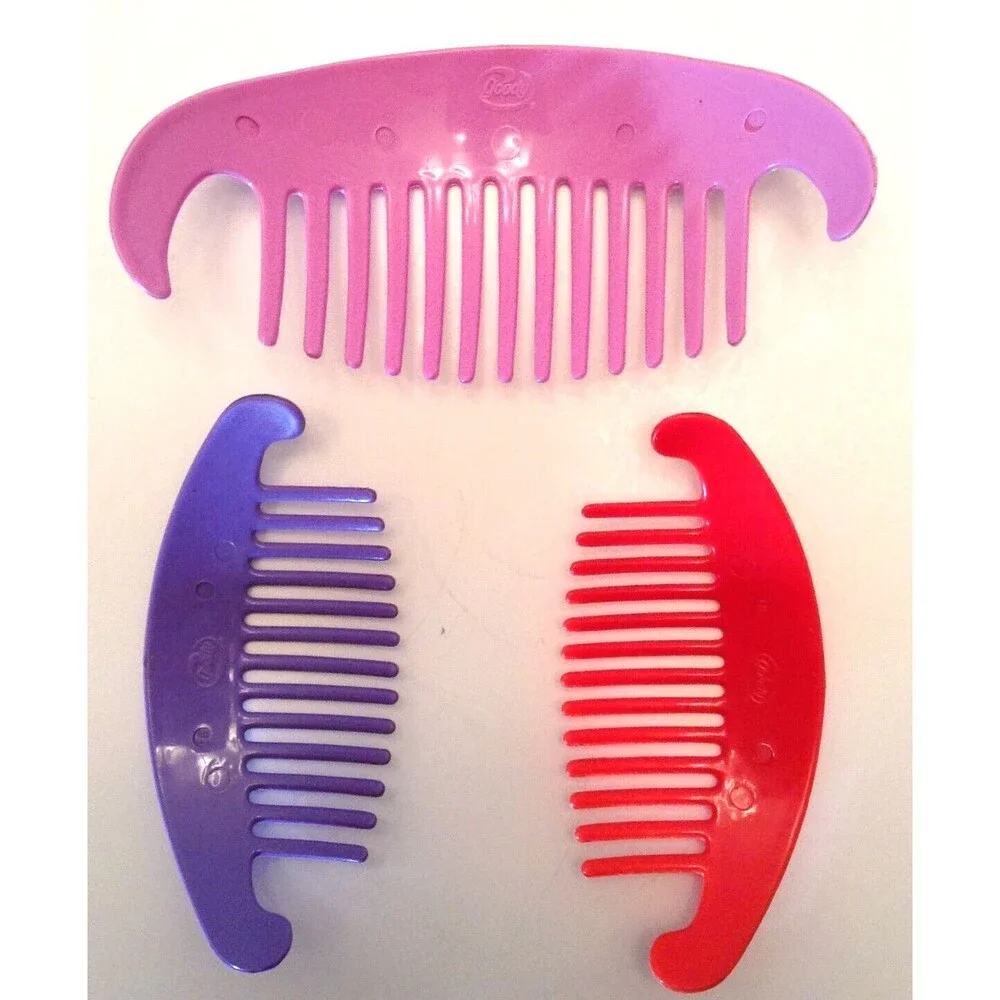 Vtg GOODY 1980s TZERS Hair Cincher Clip Banana Comb Pony Red Purple Blue Set 3